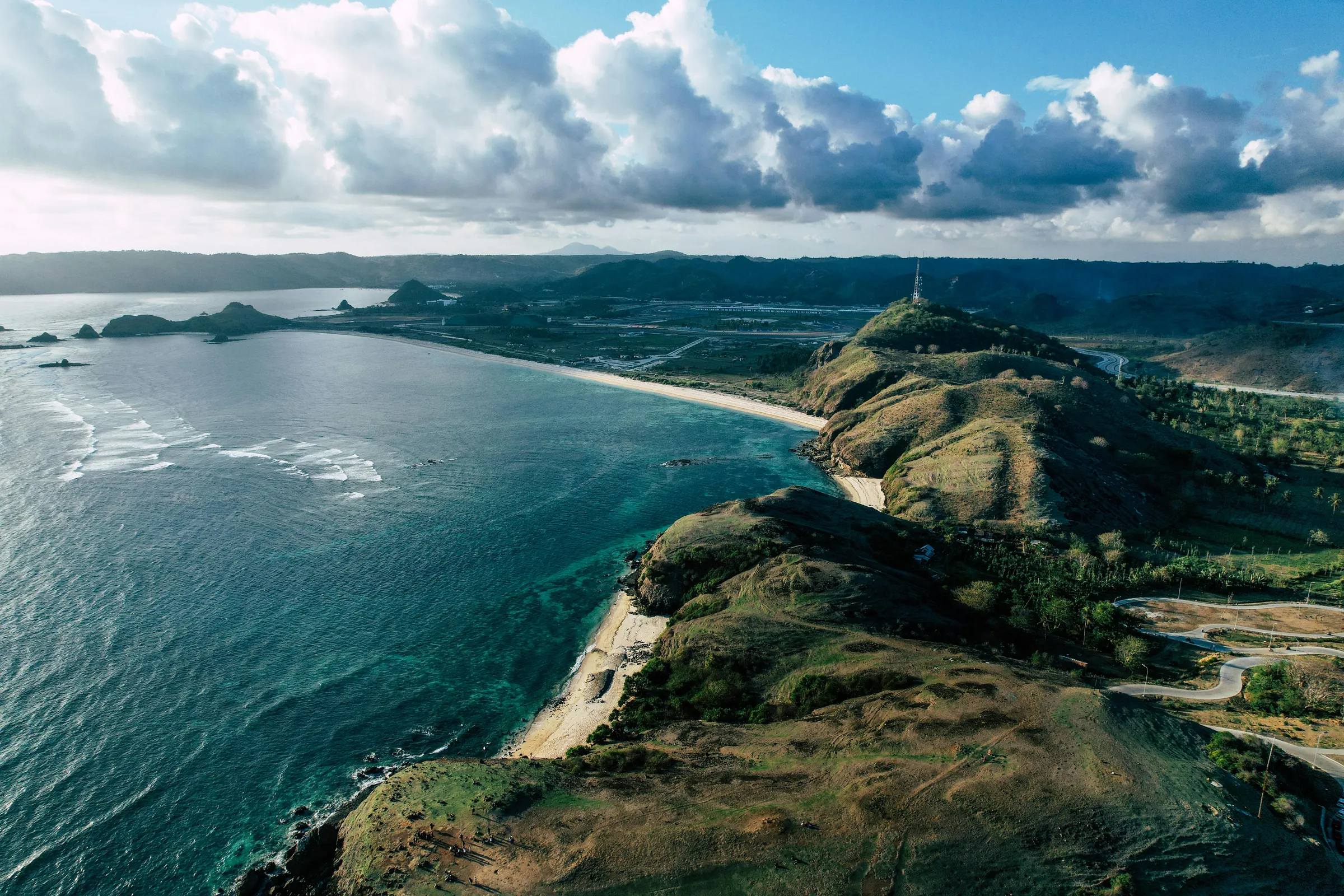 Aerial view of South Lombok coast, Mandalika area