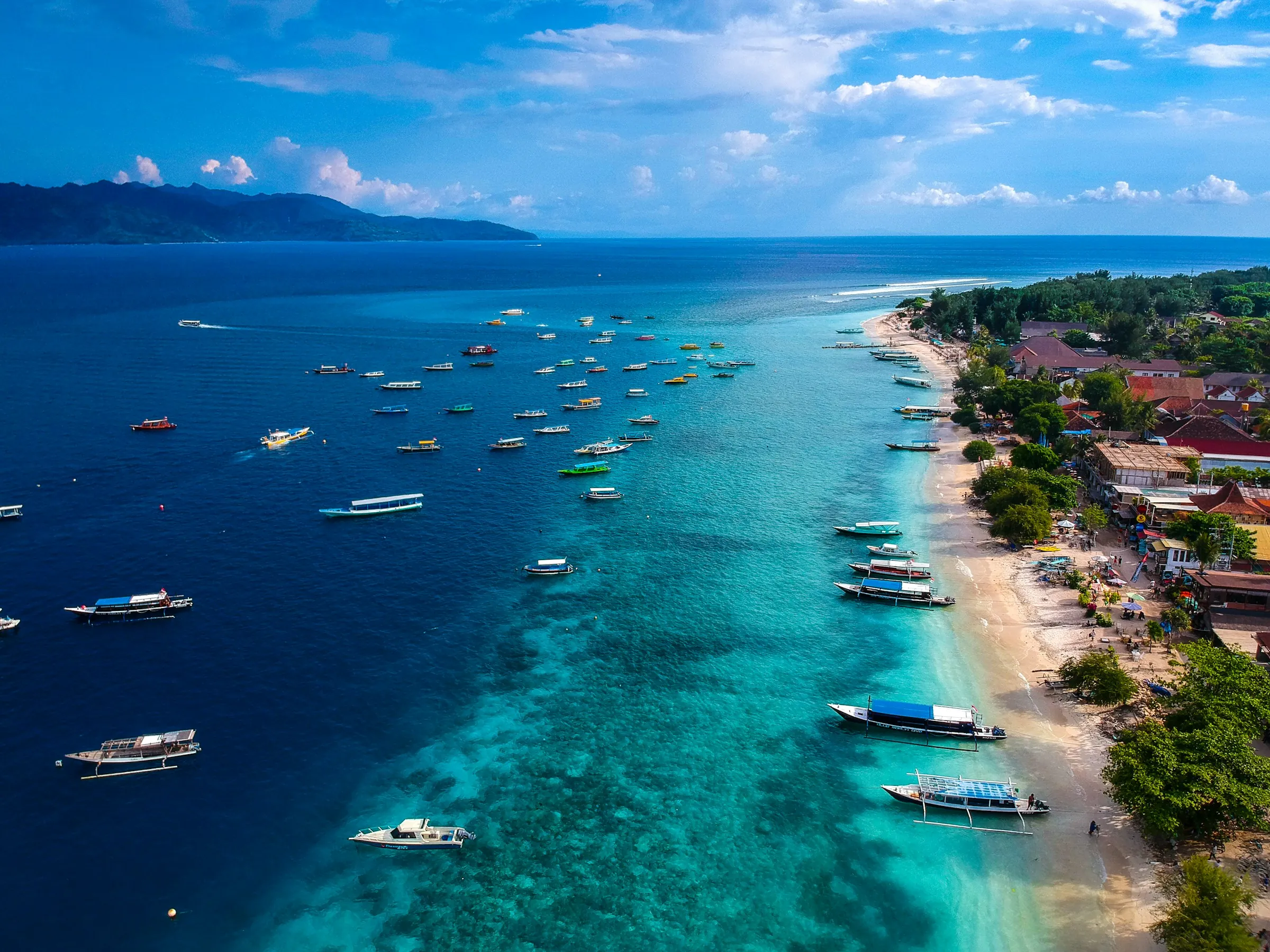 Aerial view of Gili Trawangan, north coast of Lombok