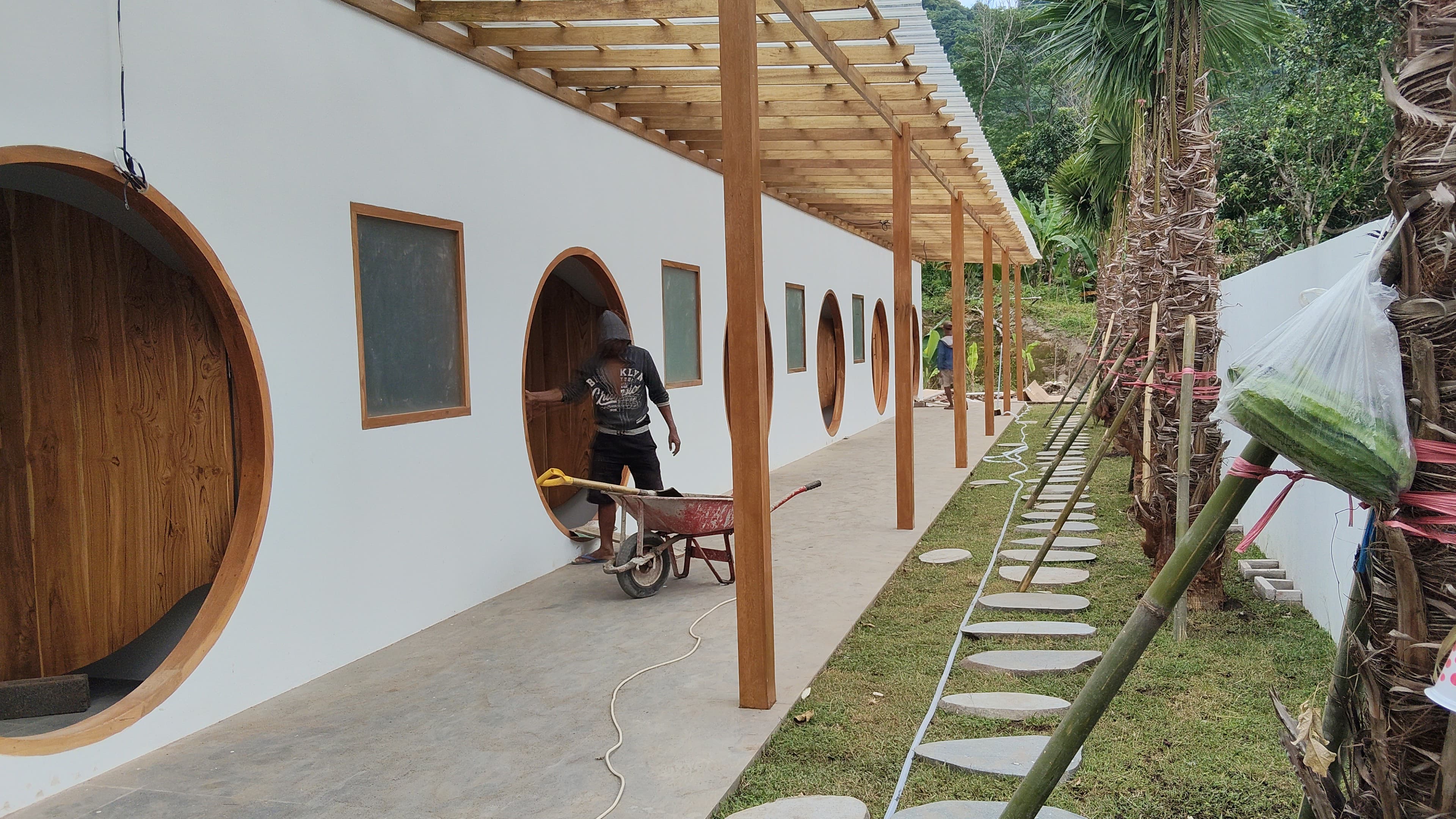 Construction progress with worker on site