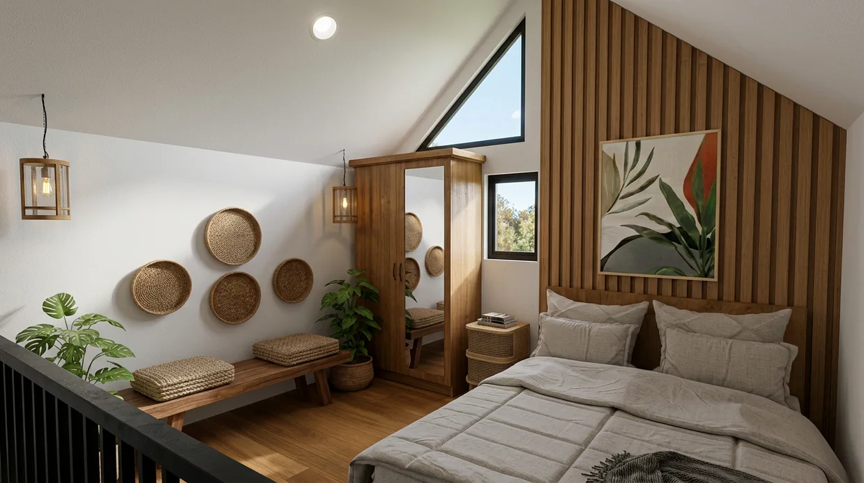 Mezzanine bedroom with pitched roof
