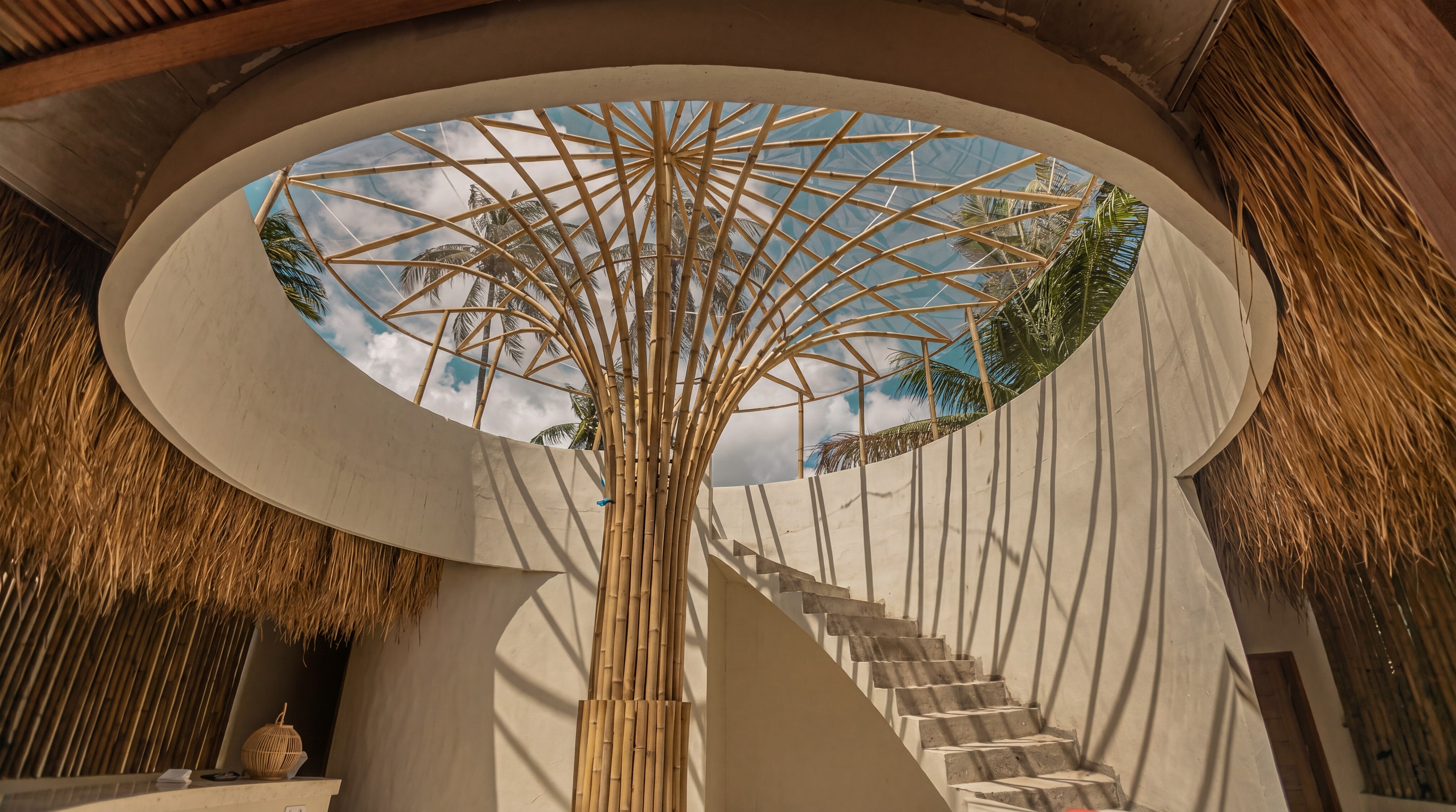 Architectural lobby with bamboo skylight